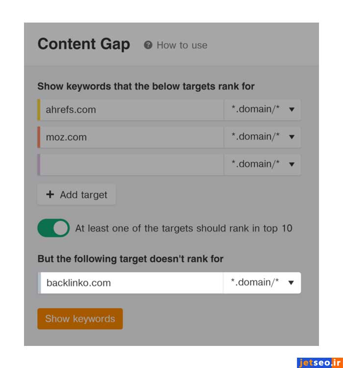 Content Gap در ahrefs