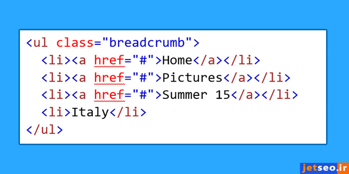 نمونه کدهای html بردکرامب سایت در حالت عادی