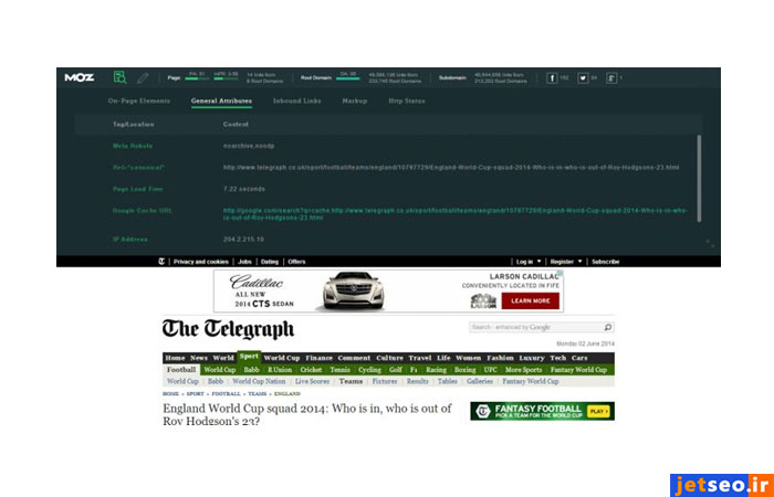 نمایش کلمات کلیدی صفحه و توضیحات متا با Moz Toolbar